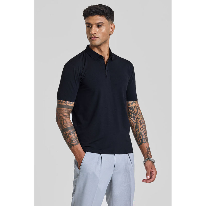 Snitch Black Textured Polo T-Shirt (S)