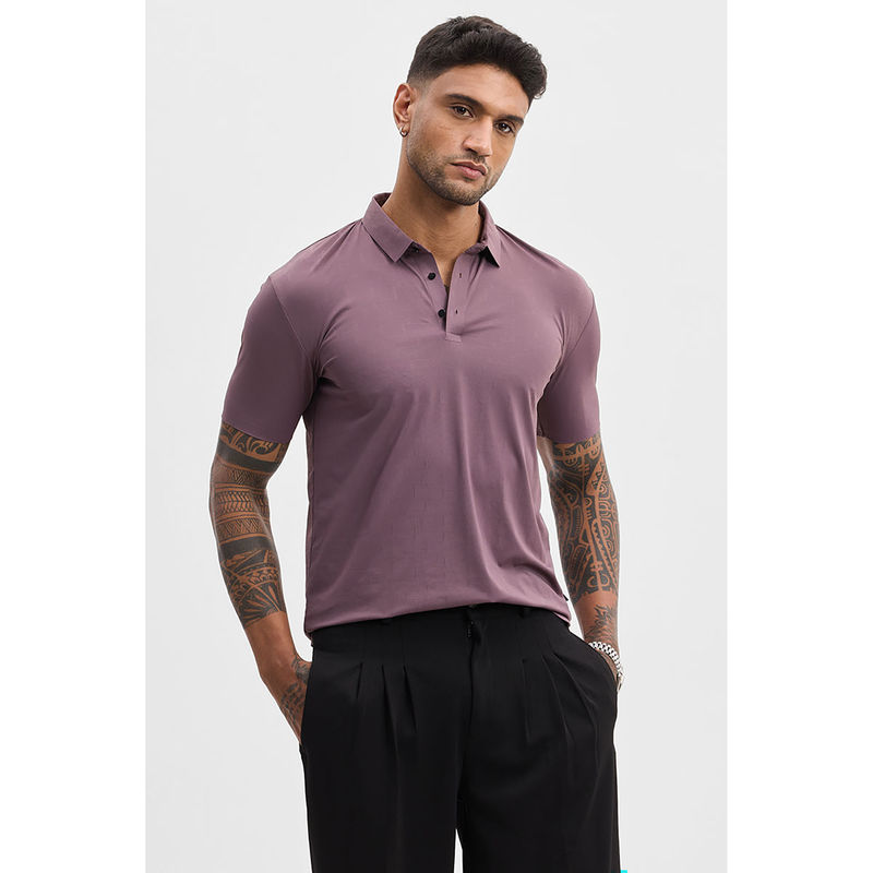 Snitch Mauve Self-Design Stitchless Polo T-Shirt (2XL)