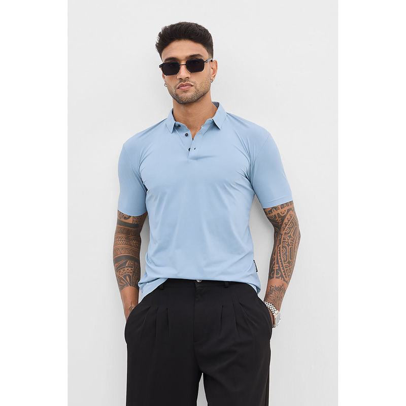 Snitch Light Blue Self-Design Stitchless Polo T-Shirt (L)