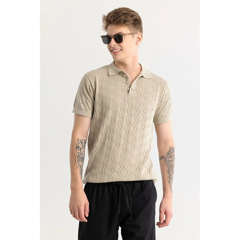 Snitch Baldassare Beige Knitted Polo T-Shirt (S)