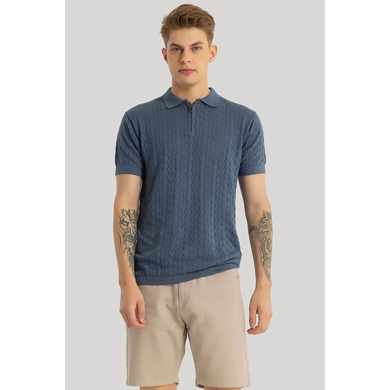 Snitch Ascent Stone Blue Knitted Polo T-Shirt (2XL)