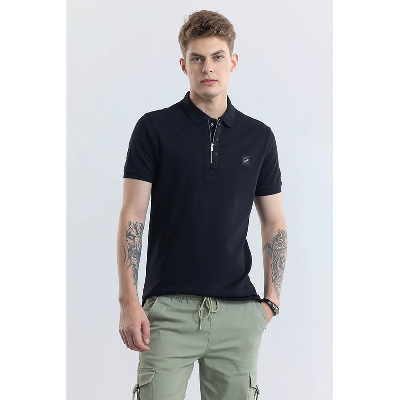 Snitch Manuela Black Plain Polo T-Shirt (L)