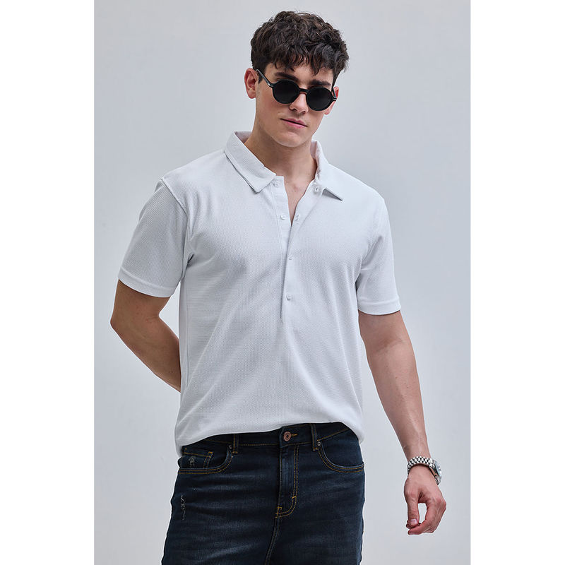 Snitch White Textured Polo T-Shirt (M)