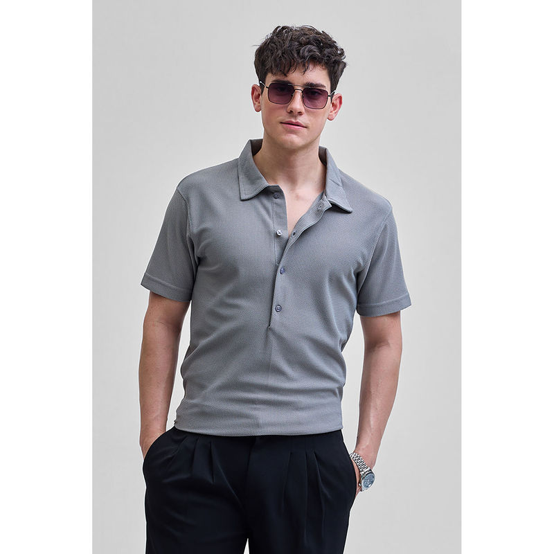 Snitch Light Grey Textured Polo T-Shirt (L)
