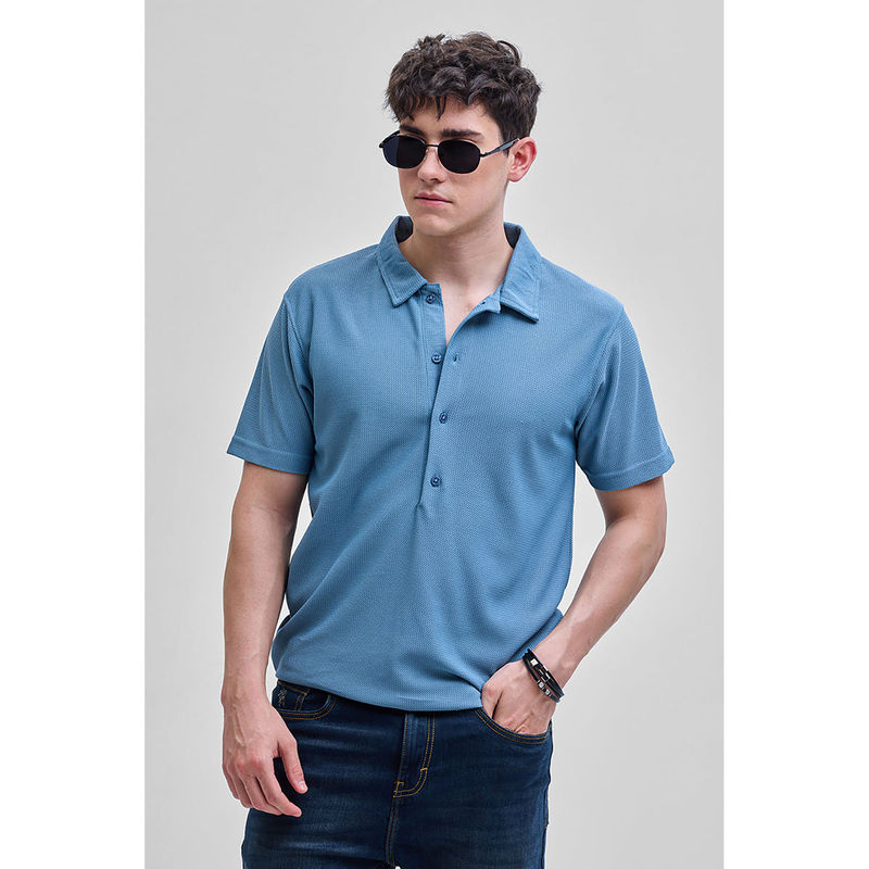 Snitch Blue Textured Polo T-Shirt (M)