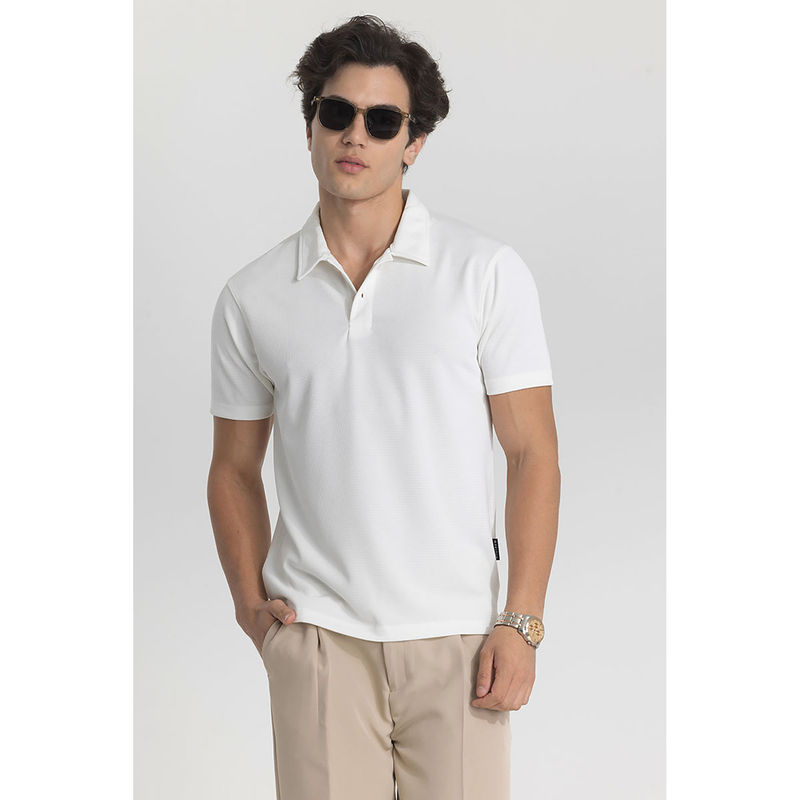 Snitch White Textured Polo T-Shirt (L)