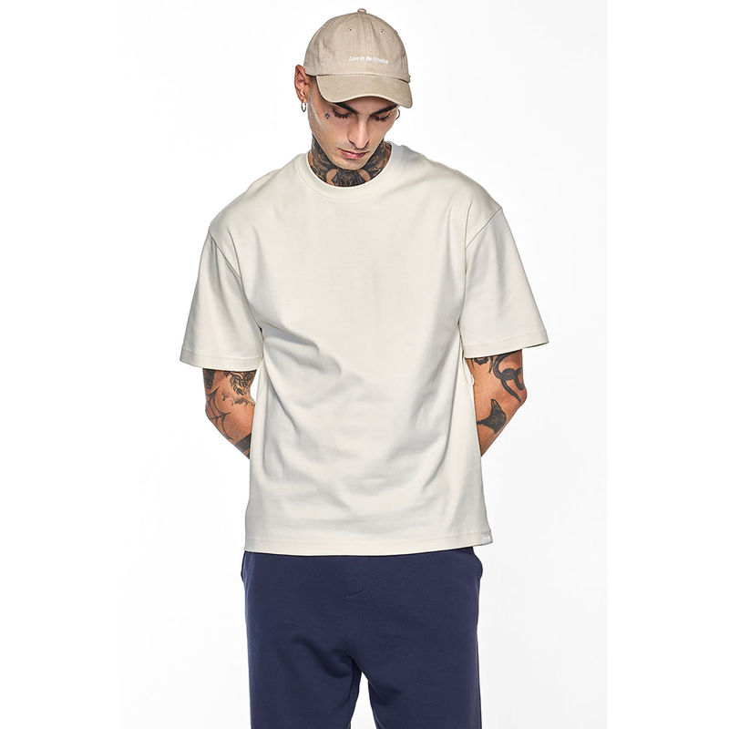 Snitch Core Lab Cream Solid Oversized Fit T-Shirt (L)