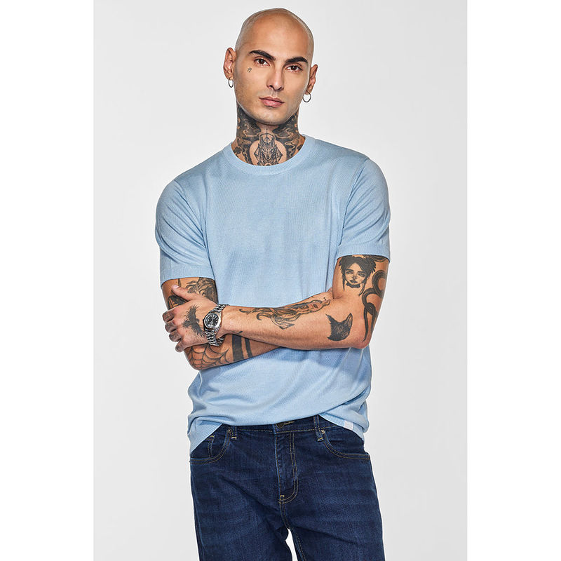 Snitch Core Lab Light Blue Flat Knit Slim Fit T-Shirt (2XL)