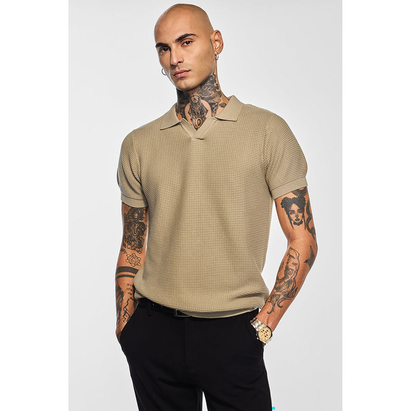Snitch Core Lab Beige Textured Polo T-Shirt (M)