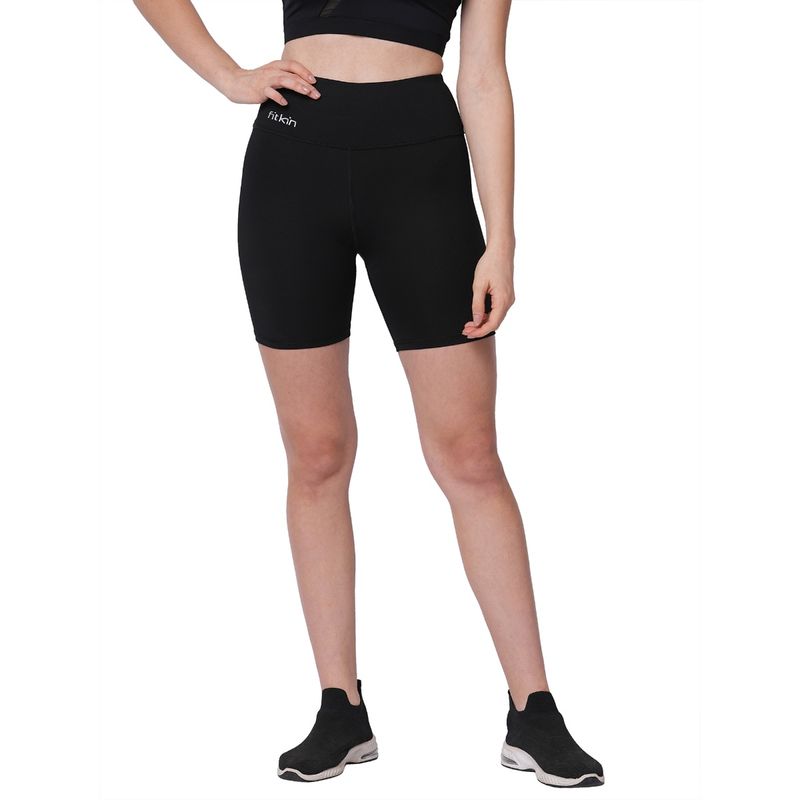 Fitkin Women Black Core Biker Shorts (M)