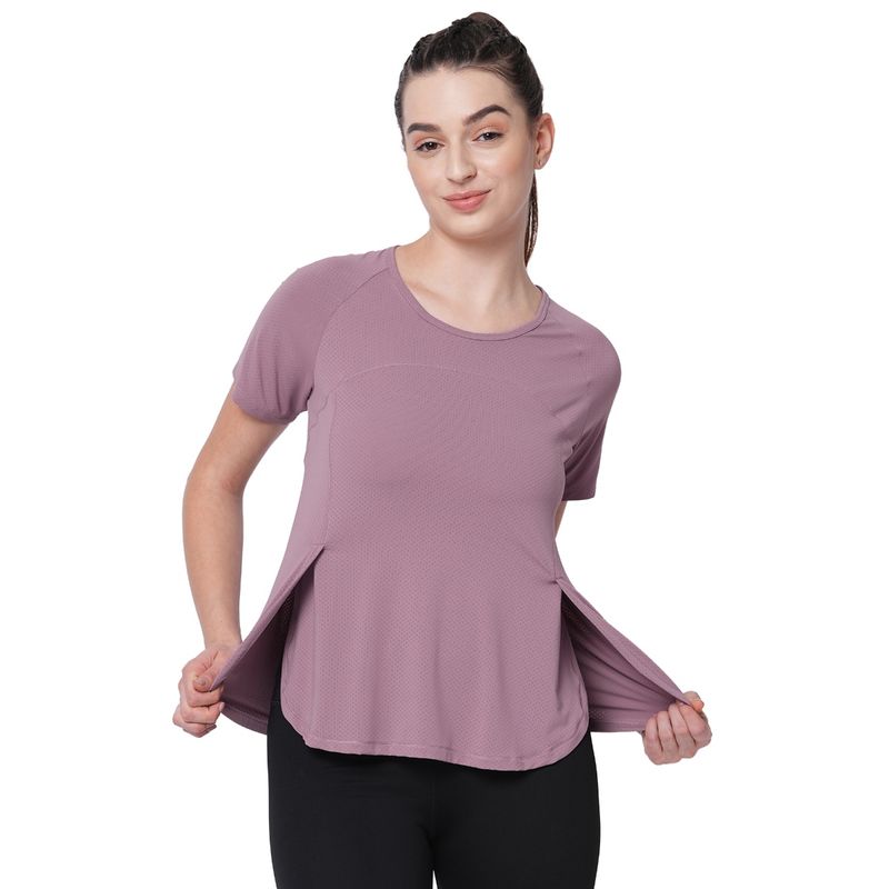 Fitkin Women Lavender Side Overlap Style T-Shirt (S)