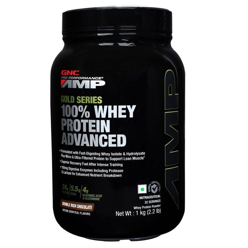 GNC AMP Gold 100% Whey Protein Advanced Double Rich Chocolate Powder 2.2Lbs