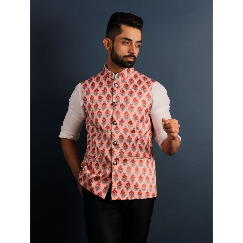 Lightpole Men Floral Printed Nehru Jacket (XL)