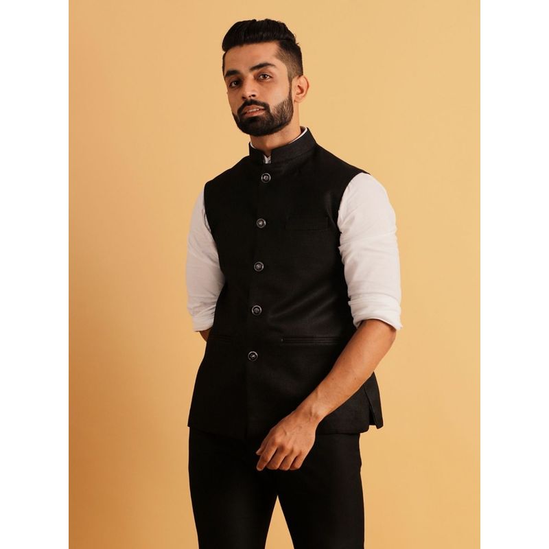 Lightpole Men Black Nehru Jacket (XL)
