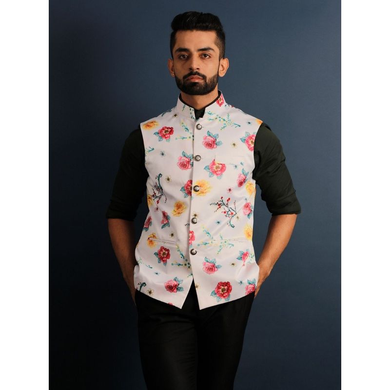 Lightpole Mandarin Collar Floral Printed Nehru Jacket (2XL)