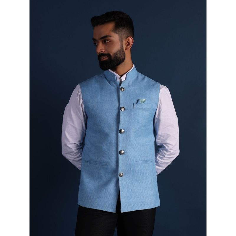 Lightpole Men Blue Nehru Jacket (M)