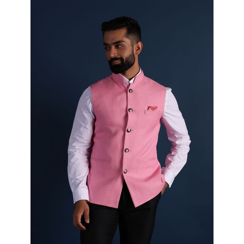 Lightpole Men Pink Nehru Jacket (XL)