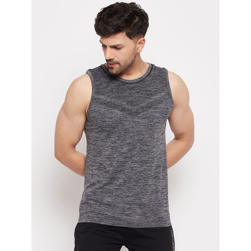 C9 Airwear Seamless Men's Sando Vests with Round Neck and Textured Knit in Anthra Melange Color (M)