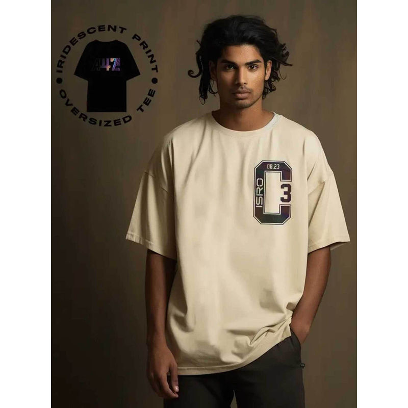 A47 Isro Chandrayaan 3 Oversized T-Shirt With Holographic Print (S)