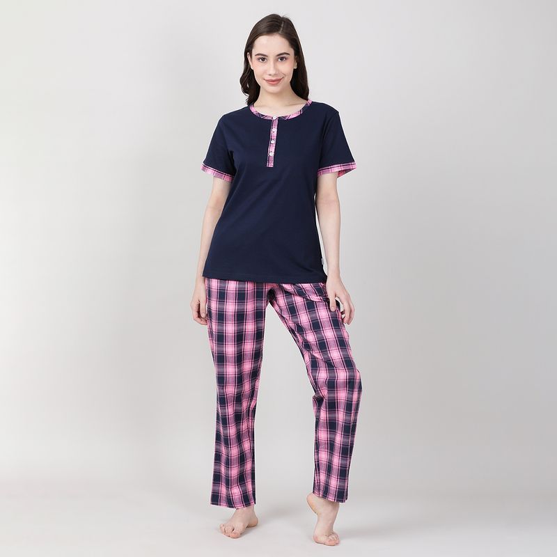 Mackly Womens Printed Nightsuit - Navy Blue (Set of 2) (L)
