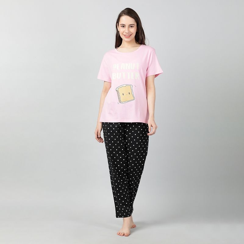 Mackly Womens Printed Nightsuit - Pink (Set of 2) (XS)