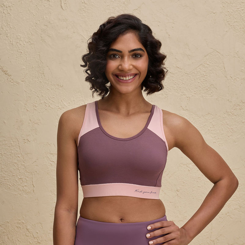 Nykd By Nykaa Full Coverage Breathable Cotton Slip-On Racer Back Sports Bra-NYK904-Mauve (XL)