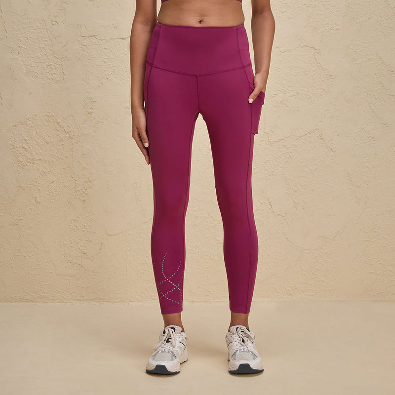 Nykd By Nykaa Flattering Ankle Length Legging with Pockets and Print detail-NYK299-Grape (L)