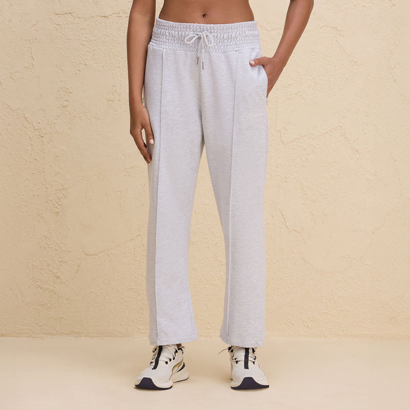 Nykd By Nykaa Summer Essential Smocked Waist Lounge Cotton Terry Pants NYLE604 Grey Melange (2XL)
