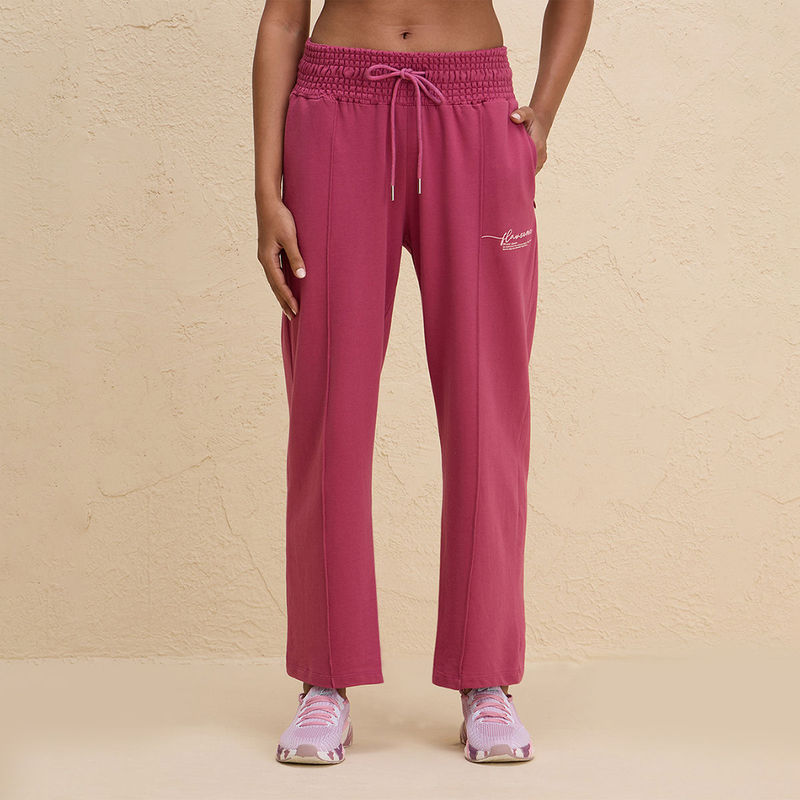 Nykd By Nykaa Smocked Waist Cotton French Terry Straight Lounge Pants NYLE604 Grape (M)