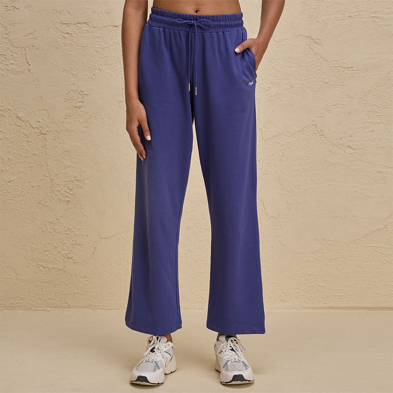 Nykd By Nykaa Comfort Cotton French Terry Straight Leg Lounge Track Pants NYLE606 Blue (XL)