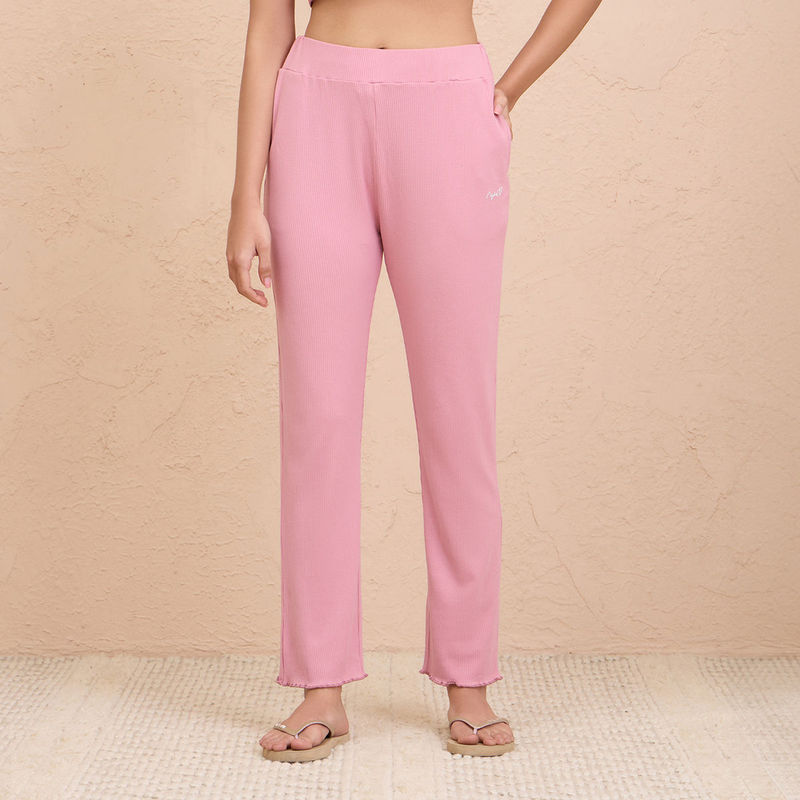 Nykd By Nykaa Summer Essential Soft and Comfy Breathable Rib Lounge Pajama-NYS909-Pink (2XL)