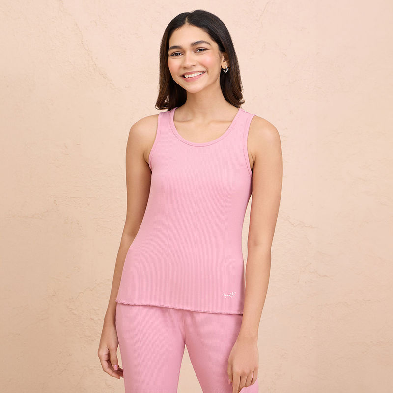 Nykd By Nykaa Summer Essential Soft and Comfy Breathable Rib Lounge Cami Top-NYS907-Pink (L)