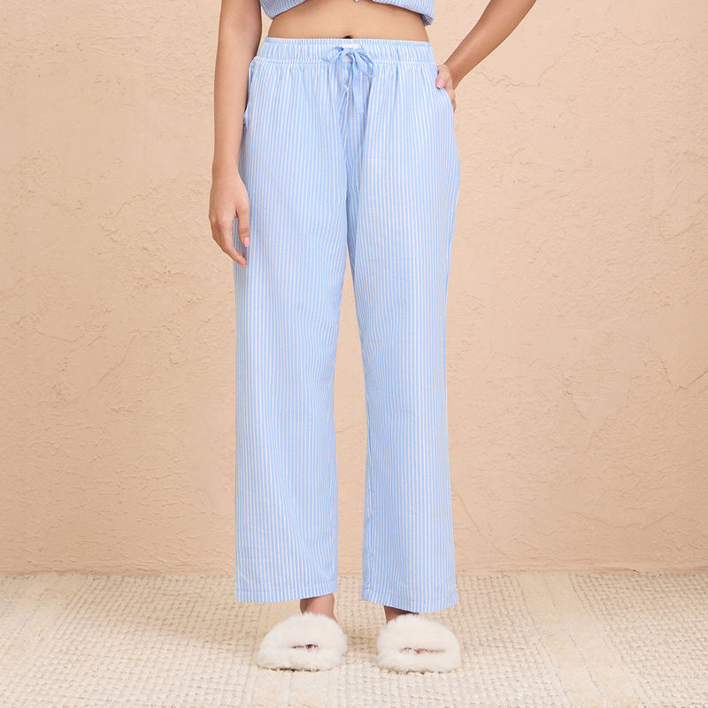 Nykd By Nykaa Super Comfy Cotton Relax Fit Pajama-NYS141-Blue Stripe (M)