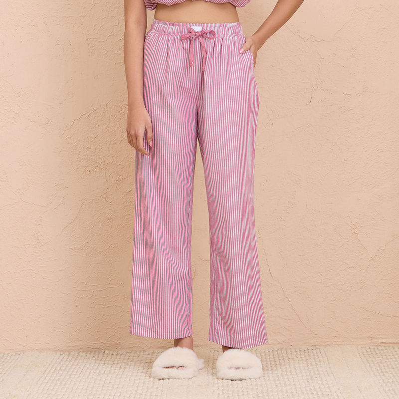 Nykd By Nykaa Super Comfy Cotton Relax Fit Pajama-NYS141-Grape Stripe (S)