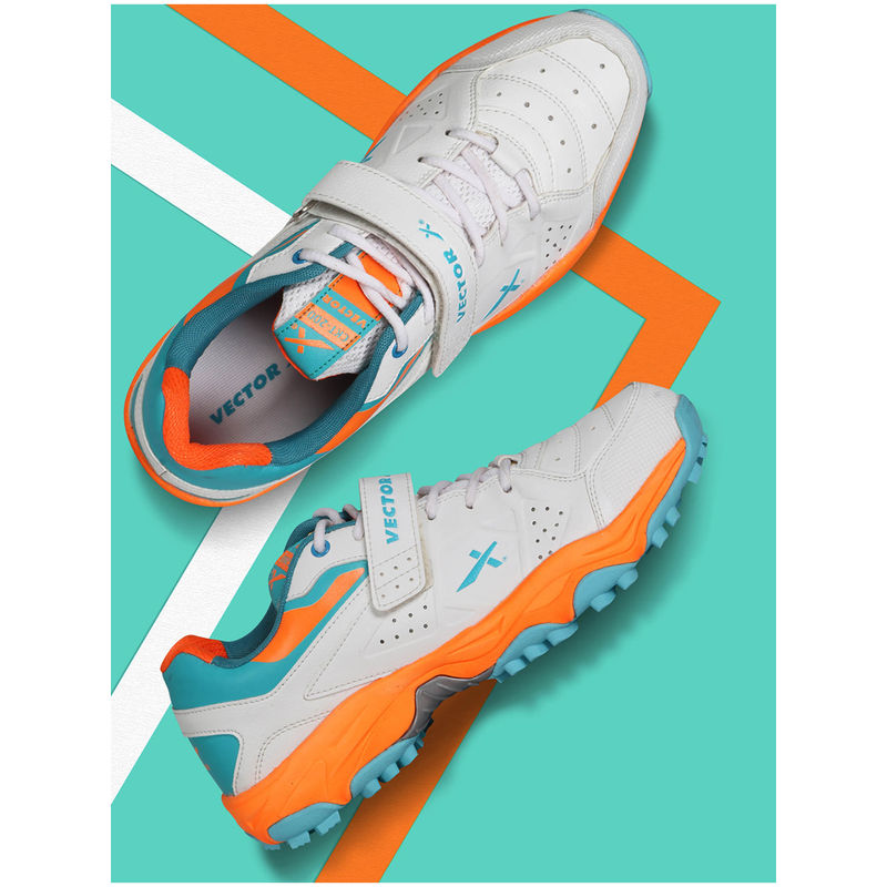 Vector X CKT-200 Without Spikes Cricket Shoes White, Blue & Orange (UK 8)