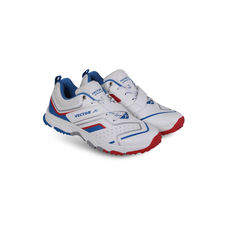 Vector X Pro Striker Cricket Shoes with Synthetic Leather Upper White, Blue & Orange (UK 8)