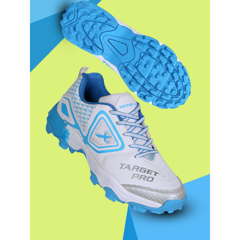Vector X Target Pro Cricket Shoes with Synthetic Leather Upper Blue & White (UK 6)