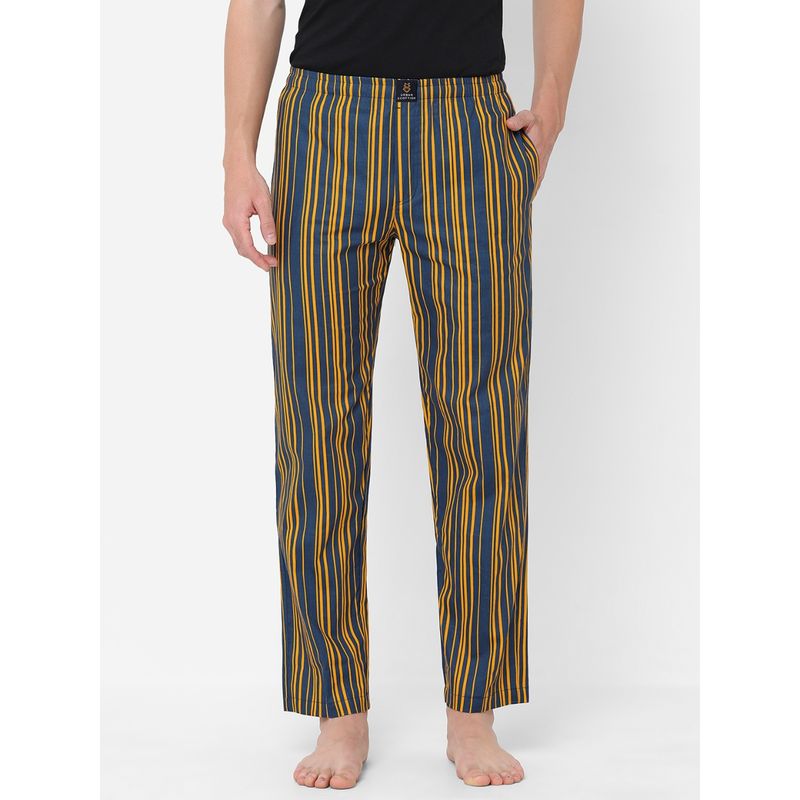 Urban Scottish Mens Stripes Printed Cotton Pyjamas Yellow (S)