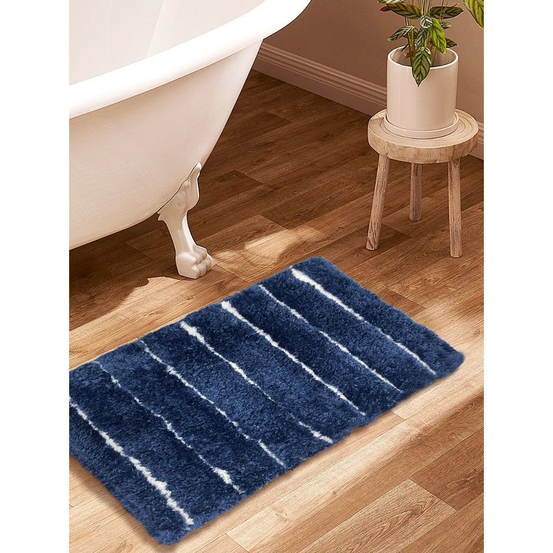 Buy Nautica Ultra Soft Fluffy Anti Slip Bath Mat StripeNavy Online