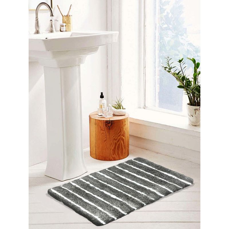 Buy Nautica Ultra Soft Fluffy Anti Slip Bath Mat Stripe-Grey Online