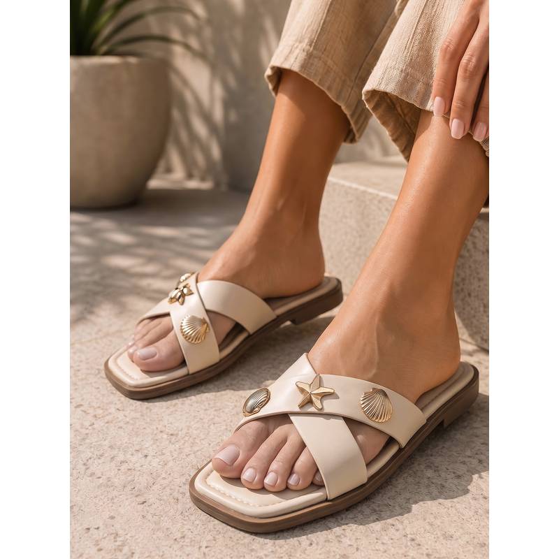 Louis Stitch Women's Chic Beige Cross-Strap Flats (UK 6)