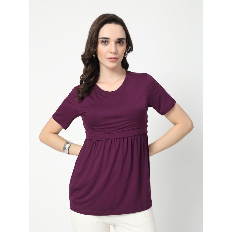 Zelena Wine Viscose In-Built Bra Feeding Zip Maternity Top (M)