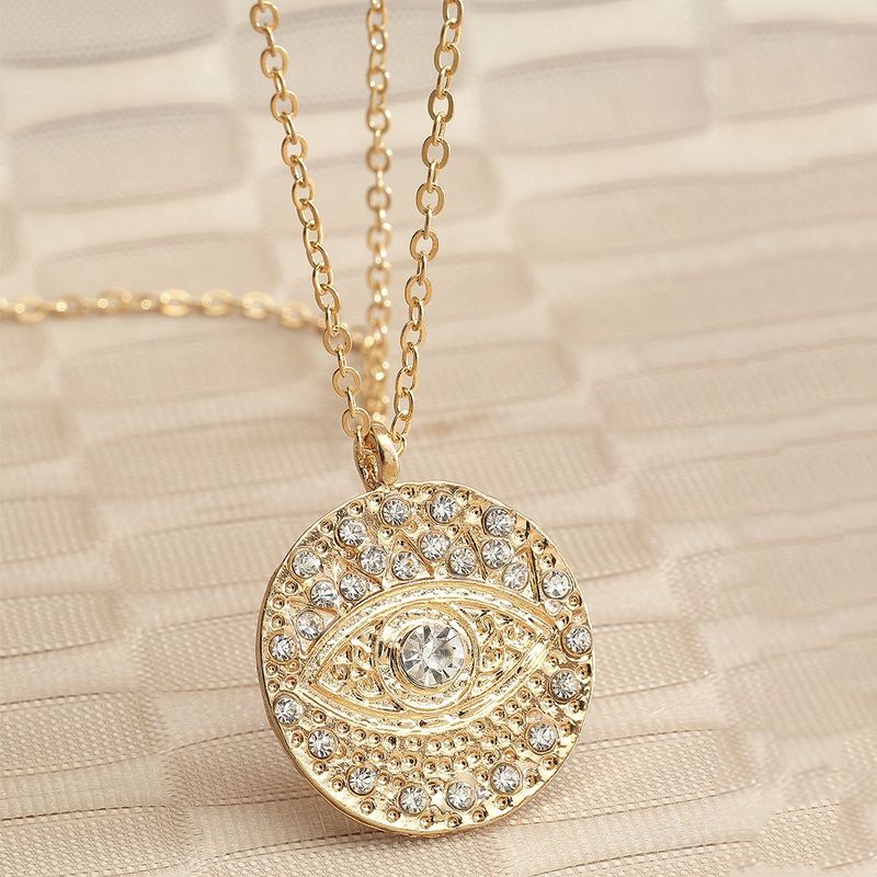 14K Yellow Gold Diamond Evil Eye Necklace – Lustre