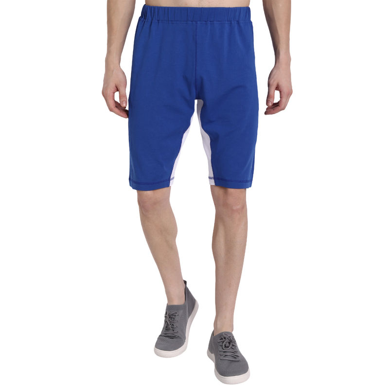 AM SWAN Cotton Rich Lycra Solid Shorts In Navy Blue (S)