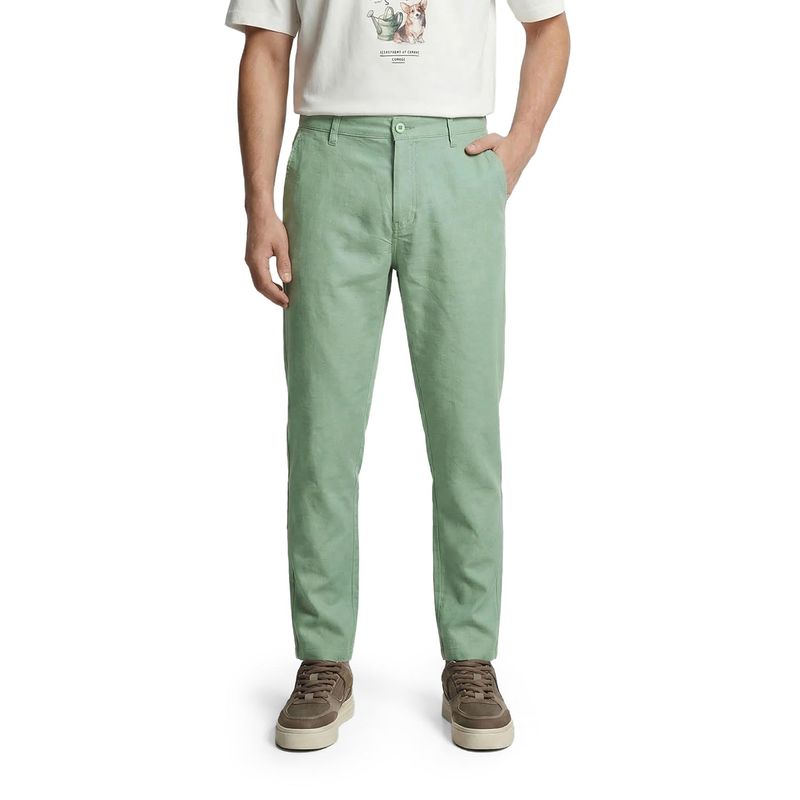 The Indian Garage Co Men Green Slim Fit Solid Mid-Rise Trouser (28)