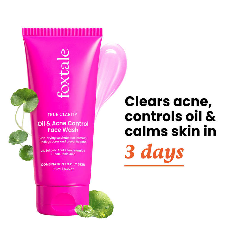Foxtale Oil & Acne Control Face Wash With 2% Salicylic Acid & Cica, For Clear, Oil Free & Calm Skin