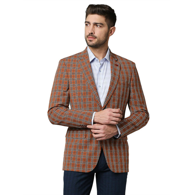 Raymond Men Checks Orange Blazer (38)