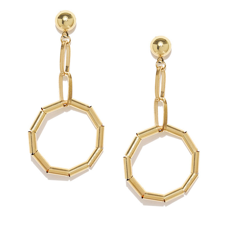 Ayesha Metallic Gold Ball Stud And Piped Circular Hoop Linked Western