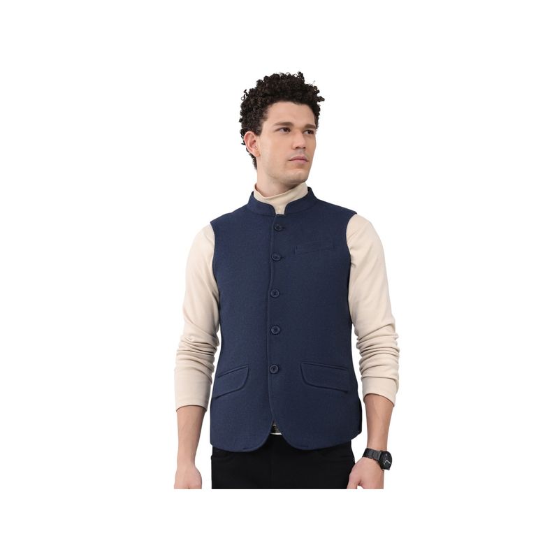 Monte Carlo Men Mandarin Neck Sleeveless Blue Jacket (XL)