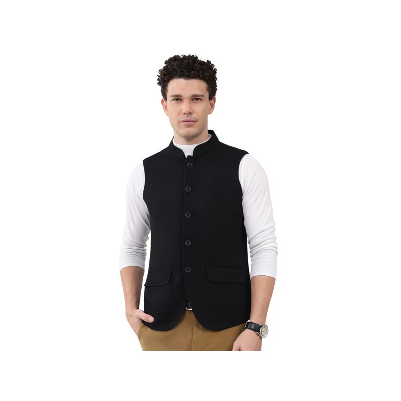Monte Carlo Men Mandarin Neck Sleeveless Black Jacket (L)